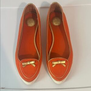 Tory Burch Orange Flats with Gold Accents